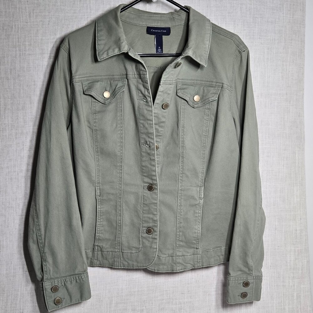 Charter Club Cotton Elastane Blend Green "Jean' Jacket Lots of pockets! Size XL